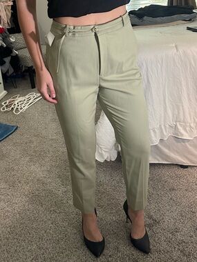 H&M Olive Sage High-Rise Tailored Ankle Trousers